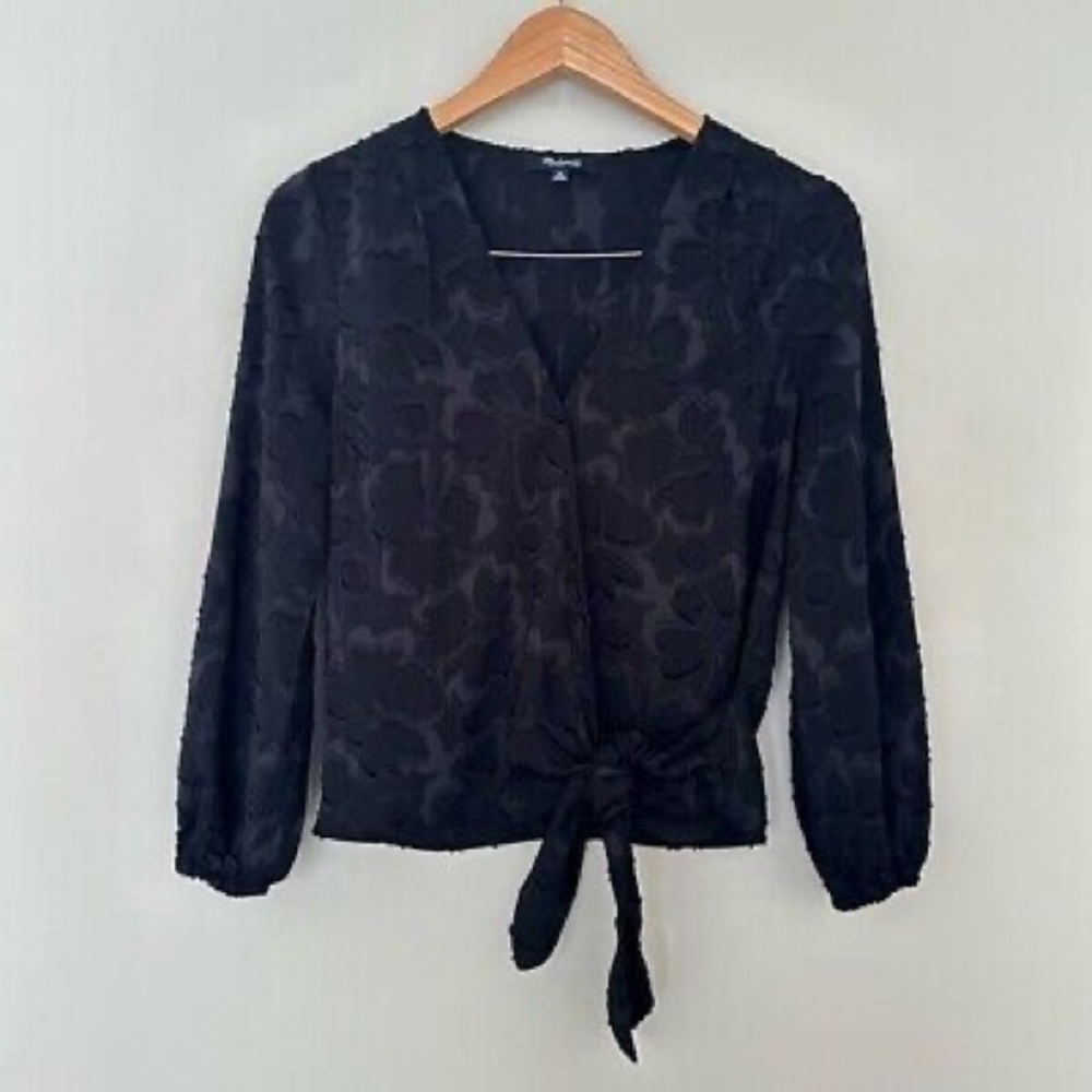 Black Floral Wrap Top